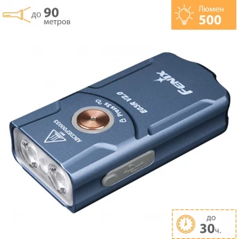 Фонарь-брелок FENIX E03R EDC V2.0 Blue
